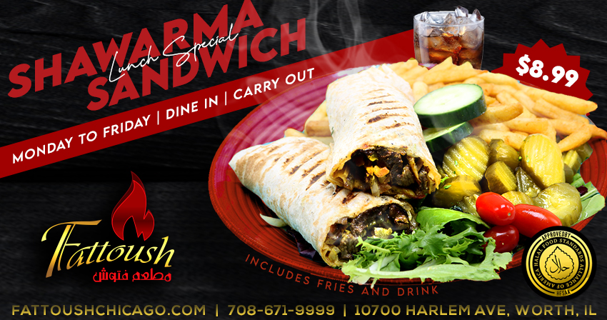 Fattoush Shawarma Sandwich Lunch Special